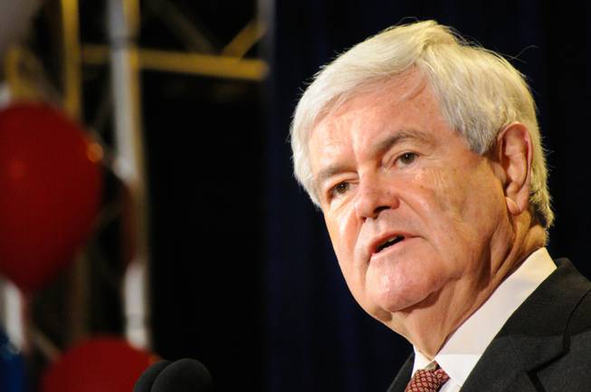Presidential hopeful Newt Gingrich spoke today in front of supporters at Stoney's Rockin' Country, Fri Feb. 3, 2012.